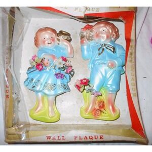 Miller Studio Jack & Jill Chalkware Wall Hangers In Original Box Flowers Opaque